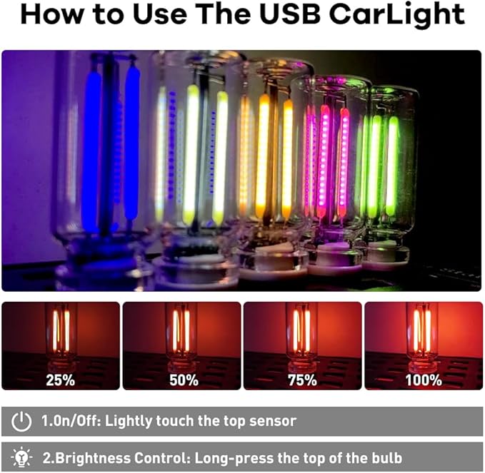 4Pcs Car USB Night Light, Touch Adjustment LED Ambient Lighting Plug in USB Automotive Night Lamps, Mini LED Bulb for Car, Camping, Holiday, Decoration, Bedroom, Party(Red)