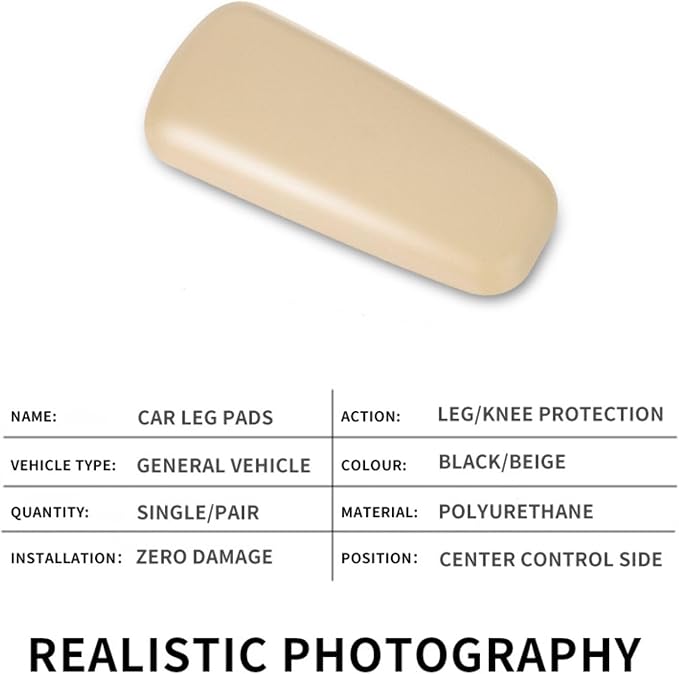 Car Armrest Cushion, Soft Leather Universal Knee Leg Elbow Pad, Center Console Thigh Support Pillow, Comfort Armrest for Car Interior Accessories(Beige)