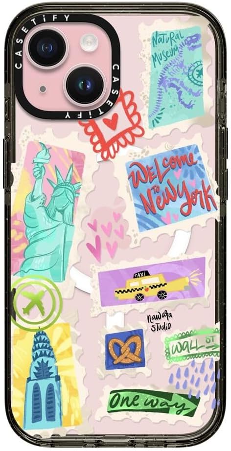 CASETiFY Impact iPhone 15 Case [Slim/Compatible with Magsafe / 8.2 ft. 4X Military Grade Drop Protection] - Welcome to New York - Clear Black