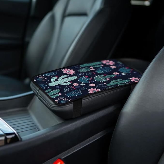 1pc Center Console Armrest Cover Pad 12.6x7.5 inch Cactus Neoprene Car Armrest Cushion Waterproof Armrests Seat Box Cover Protector for Universal Cars Vehicles SUVs
