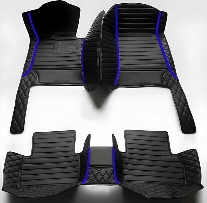 Customize Car Floor Mats for 99% Sedan SUV Sports Car All Weather Leather Full Coverage Waterproof Non-Slip Vehicle Lining Pads (Black Blue Splicing)