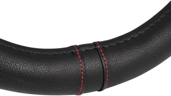 Motor Trend Ergonomic Steering Wheel Cover/Protector for Small Size Steering Wheels in Cars, SUVs, Boats (13.5-14.5") - Grip Drive Pro Comfort Grip (Black/Red Stitching)