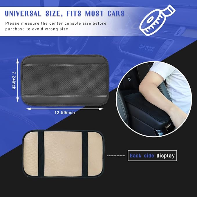 Ziciner Leather Car Center Console Armrest Pad, PU Waterproof Auto Seat Box Cover Protector, Hand Rest Cushion Protection Pad, Vehicles Interior Accessories Universal for Truck,SUV (Gray A)