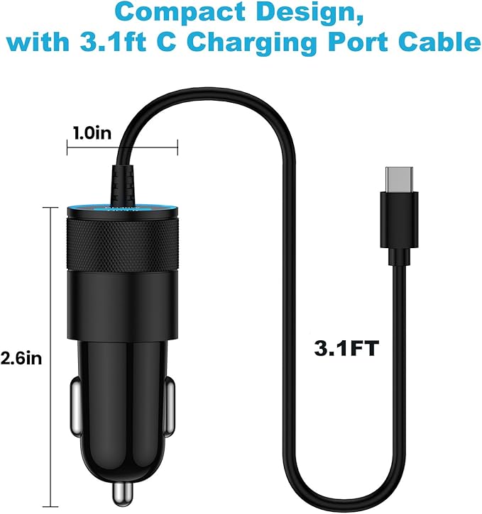 Pixel Fast Car Charger Adapter for Google Pixel 10, 10a, 9a, 9, 10 9 Pro XL Fold, 8 7 6 Pro 5 4 3 2 XL 8a 7a 6a, USB C Vehicle Phone Auto Automobile Plug with Type C 3.1 Ft Cable Cord Charging