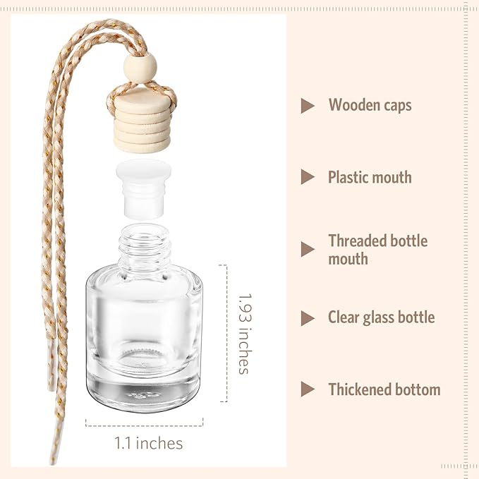 BBTO 100 Pcs Car Air Fresheners Diffuser with Wooden Cap Empty Aromatherapy Diffuser Clear Fragrance Holder Pendant Hanging Perfume Fresheners Bottles for Car Decor(Classic,Clear)