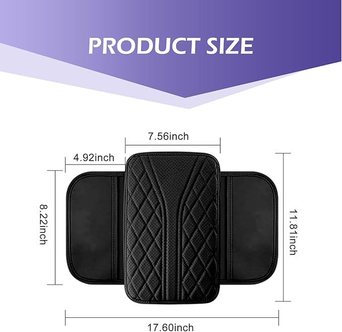 Car Center Console Cover, Leather Center Armrest Cover with Storage Bags, Automotive Heightening Console Protection Pad, Universal for Cars, Trucks, SUVs (Black)