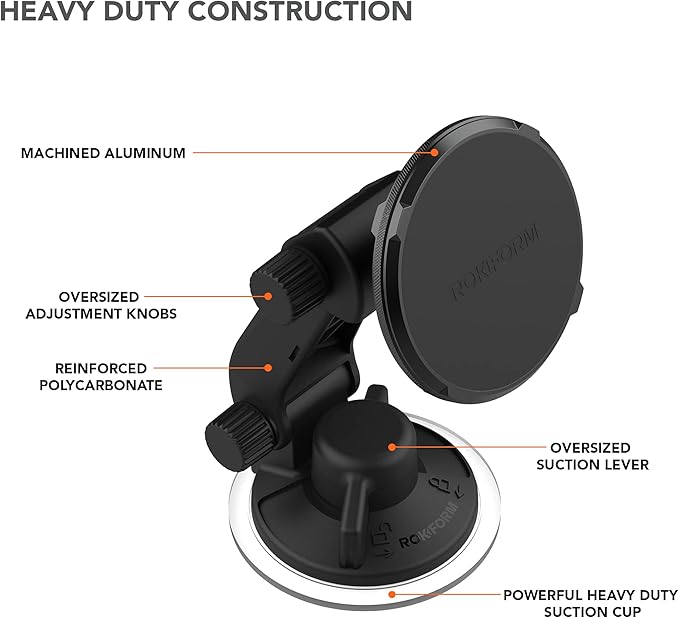 ROKFORM - Adjustable Magnetic Windshield Phone Holder, Compatible with MagSafe Phone Cases and Cases, Strong Suction Cup, 210° Tilt, 360° Rotation