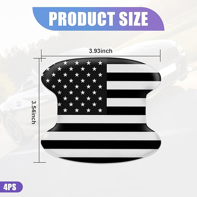 4 PCS Car Door Handle Protector, 3.7" x 3.3" American Flag Car Door Handle Anti-Scratch Sticker, Door Side Paint Protection Waterproof Anti-Shedding Decals, Universal for Automotive (Black)