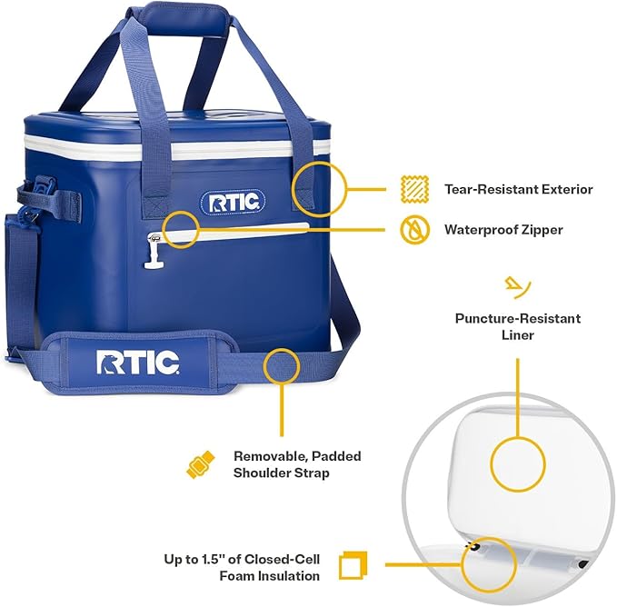RTIC Ultra-Tough Soft Cooler 30 Can, Insulated Bag Portable Ice Chest Box for Lunch, Beach, Drink, Beverage, Travel, Camping, Picnic, Car, Trips, Floating Cooler Leak-Proof with Zipper