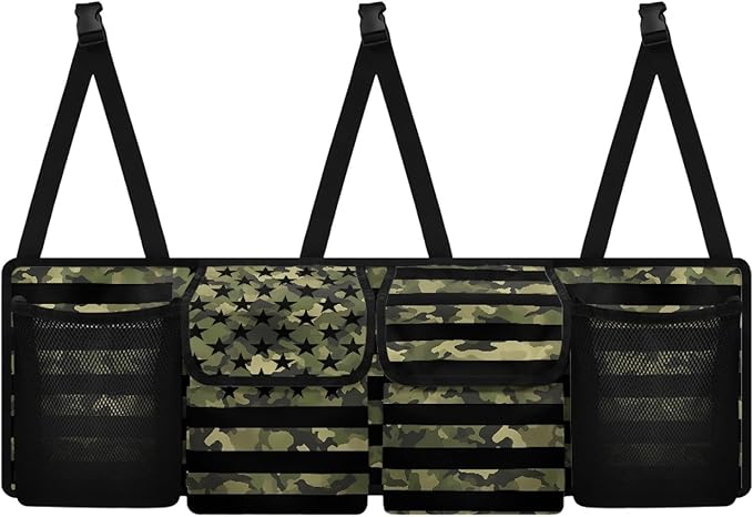 Camo USA Truck Organizers for Men Waterproof Back Seat Organizer Hanging Storage Bins, Foldable Backseat Organizer for SUVs & Sedans, Sturdy Car Organization Accessories