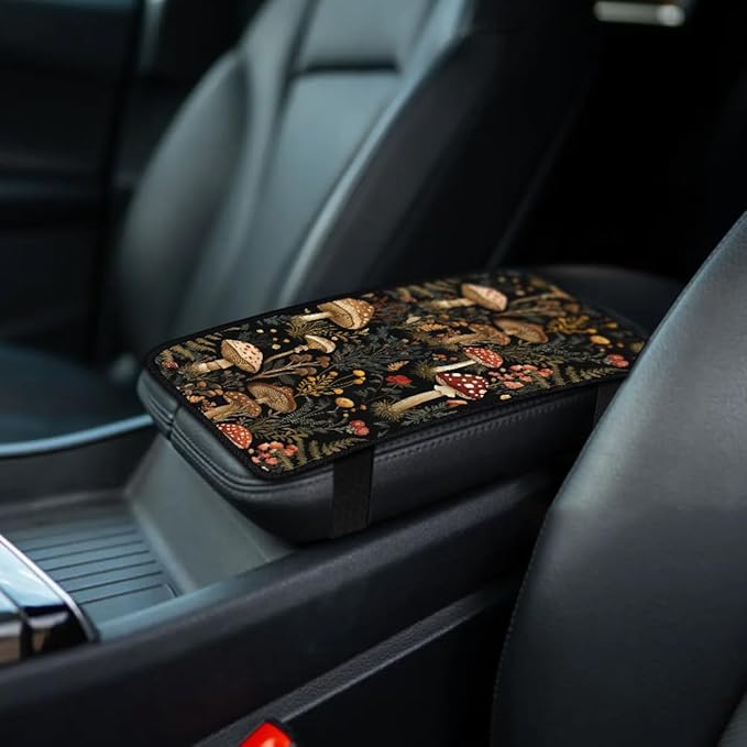 1pc Center Console Armrest Cover Pad 12.6x7.5 inch Mushroom Neoprene Car Armrest Cushion Waterproof Armrests Seat Box Cover Protector for Universal Cars Vehicles SUVs