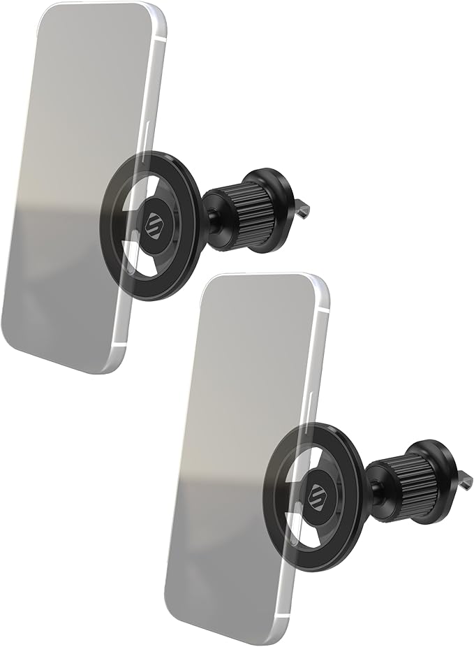 Scosche MagSafe Car Mount Vent, Phone Holders for Your Car with Strong Magnetic Hold and Secure Twist-Lock Vent Clip, Rotatable Car Phone Holder for iPhone 17 16 15 14, Includes Magnetic Ring, 2-Pack