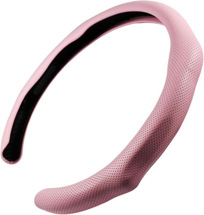 Quick Install Sporty Perforated Pink Nappa Leather Steering Wheel Cover Universal fit 14½" to 15" Car SUV Pickup 14.5 to 15 inches Napa