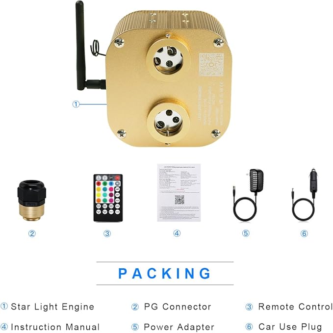 AMKI Dual Port 20W Twinkle Sound Mode RGBW Light Source Engine Driver Remote/APP Control Starlight Box Motor for Fiber Optic Star Ceiling Light Kit