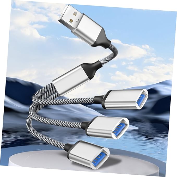 Kisangel USB Splitter Hub Multi-Port Extension Cable Adapter for Computers and Cars Silver USB Power Splitter with Fast Transmission and Wide Compatibility No Driver Needed Port Expander