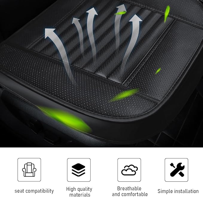 Car Front Bottom Seat Cover, PU Leather Full Wrap Bottom Seat Cushion with Storage Bag, Front Car Bottom Seat Pad Fits for 95% Vehicle, Universal Interior Car Accessories (Black)