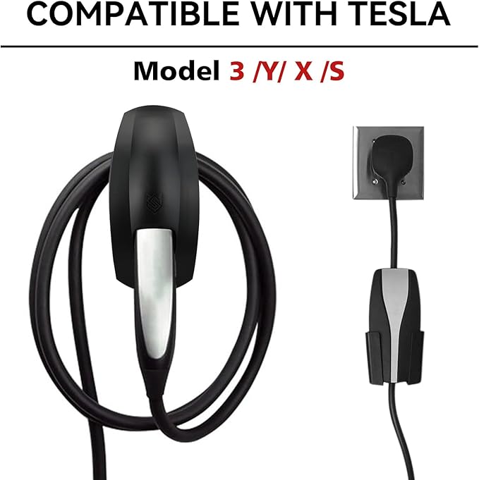 SEVEN SPARTA Charging Cable Holder with Chassis Bracket Compatible with Tesla Model 3 Model Y Model X Model S Charger Cable Organizer Car Accessories Wall Connector, Patent Approved (Black)