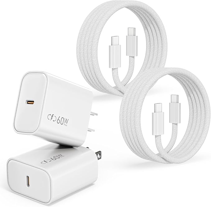 iPhone 17 16 15 Charger Fast Charging, 2Pack 40W-60W Dynamic PD USB C Charger Block Type C Charge with USB C to C Fast Charging Cord Braid Cable for iPhone 17/Air/17 Pro/17 Pro Max/16/16 Pro/15 ProMax