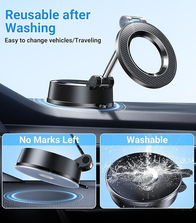 carmount for Vacuum Magnetic Car Mount for MagSafe, Nano Gel Adhesive car Magnetic Phone Holder Dashboard Phone Holder, Powerful Suction Cup for iPhone 17 Pro Max 16 15 14 13 12