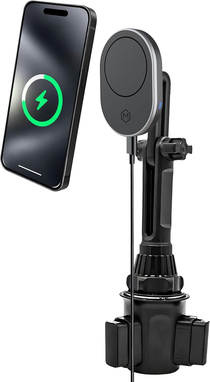 MagSafe 15W Fast Wireless Car Charger Cup Holder Mount, Compatible with iPhone Air/17/16/15/14/13/12 & Galaxy Phones, Strong Magnets for Secure Hold, Easy Installation