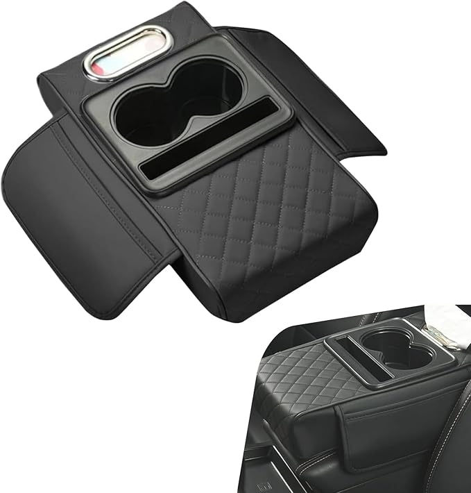 Car Armrest Cushion, Multifunctional Car Center Console Cover, 5-in-1 Automotive Center Console Cover with Storage Box, Cup Holder, Tissue Box and Phone Slot, Universal for Most Cars