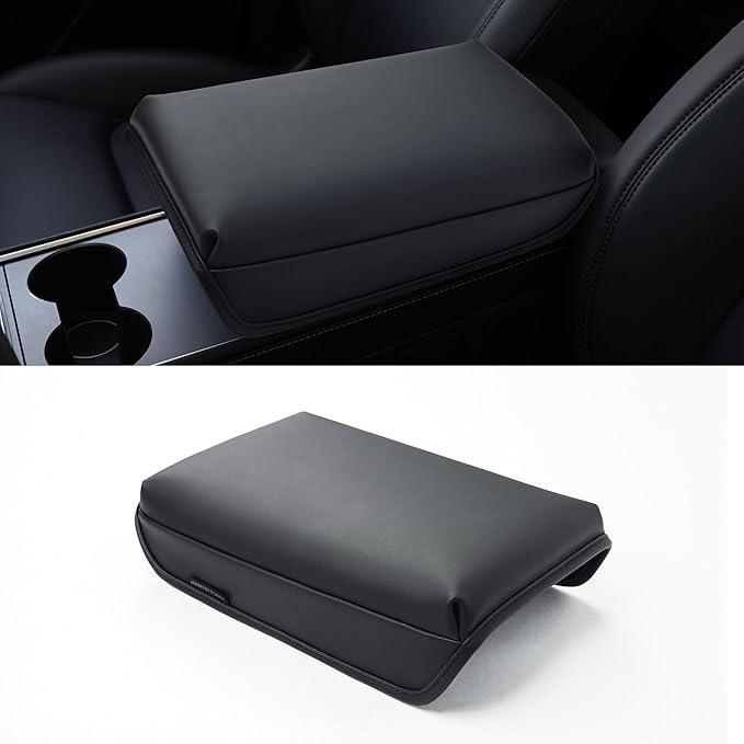KMMOTORS Model Y, Model 3 Center Console Cover Basic Black, Armrest Cushion, Console Protector, Vegan Leather, Model 3(2020-2024) Accessories, Accessories for Model Y