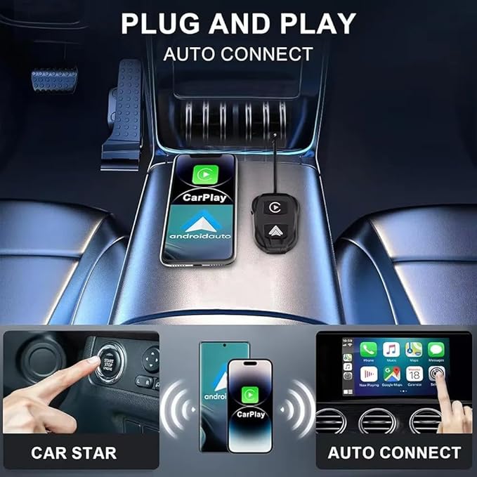 Wireless CarPlay & Android Auto Adapter, Car Navigation Dongle, Compatible with Most Cars, with Toggle Switch, Ideal for Two People Using The Same car, one with iOS and The 2nd with Android