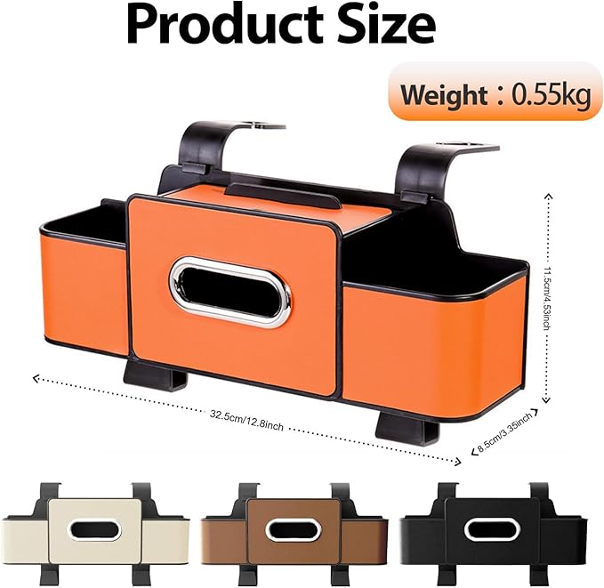 ZenChef Three-in-one Car Organizers and Storage, 2025 New Multi-function Car Tissue Holder, Multi-function Backseat Car Organizer with Cup Holder, Tissue Box, Hook(black)