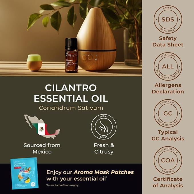 100% Pure Cilantro Essential Oil - 0.34 Fl Oz - Cilantro Oil for Hair, Skin, Diffuser, Aromatherapy & DIY Candle Making Scent