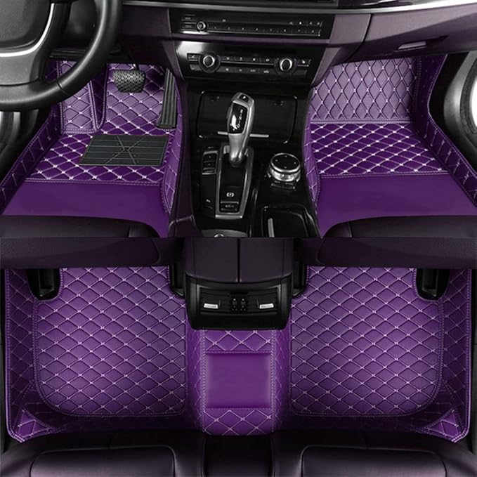 Customize Car Floor Mats for 99% Sedan SUV Sports Car All Weather Leather Full Coverage Waterproof Non-Slip Vehicle Lining Pads (Purple)