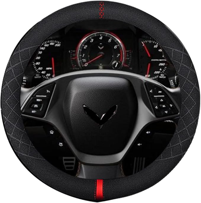 Suede Steering Wheel Cover,Compatible with Cadillac 2017 Corvette SuedeLeather Sport Non-Slip Wheel Cover Car Interior Accessories 15 inch for Man and Women