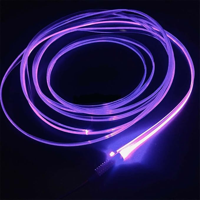 3m/9.8ft 5m/16ft Car Home LED Strip Ambient Light 2mm Plastic Optic Fiber Cable Skirt Tube Kit with 12V LED Light Source Illuminator (Purple,3m/9.8ft)
