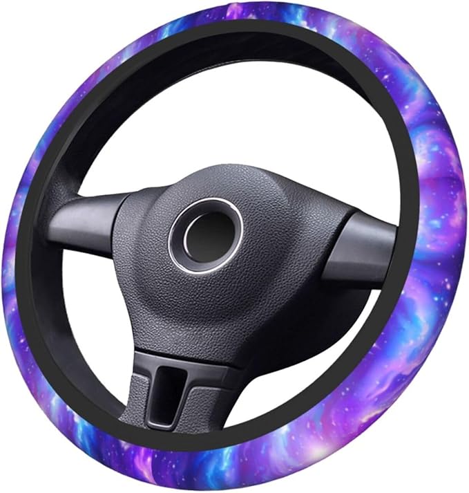 Starry Sky Steering Wheel Cover - Universe Steering Wheel Cover Anti-Slip Breathable Universal for 15 Inch Car with 2 Pieces Car Coasters Suitable for Men Women