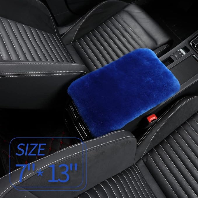 Sheepskin Armrest Cover Auto Center Armrest Cover Car Soft Console Pad, Fluffy Wool Auto Center Console Cover for Most Car Arm Rest Decoration Protector 7 x 13 Inch (Shearling, Blue)