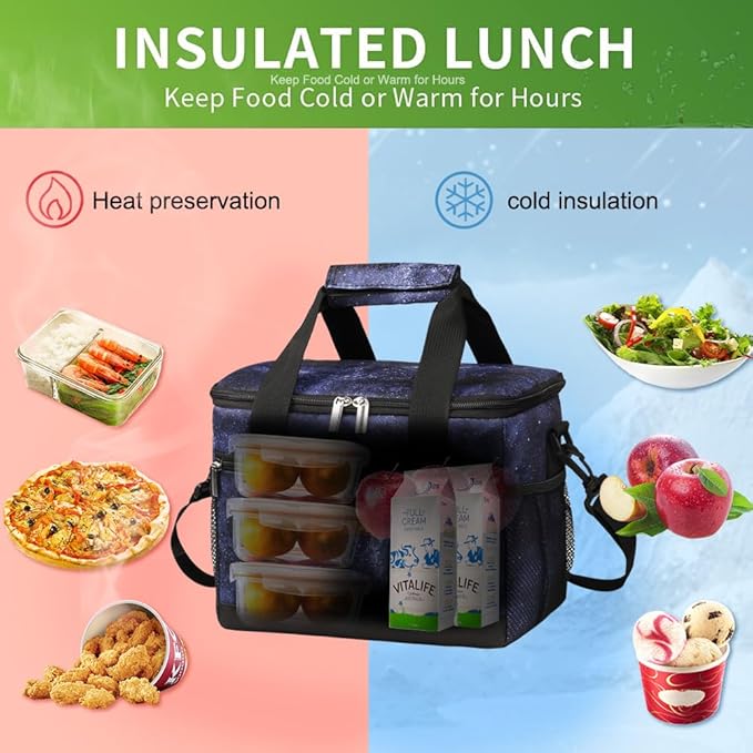iknoe Insulated Lunch Bag, Foldable 8.5L Cooler Bag for Men & Women, Leakproof Thermal Design, Great for Office, Picnic, Travel, Lunch Box, Galaxy