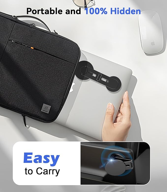 Magnetic Laptop Phone Holder, Foldable Hidden Mount Compatible with iPhone 17/16/15/14/13 & All Phone, 360° Rotating Monitor Side Phone Stand for Laptop, Tesla Model 3/Y, Desktop, Black