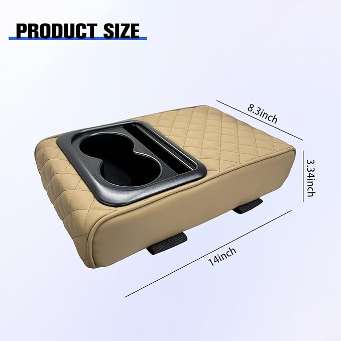 Car Center Console Armrest Pillow, Vehicle Armrest Seat Box Cushion Pad with Cup Holder & Phone Holder, Comfortable Auto Middle Console Cover, Universal for SUV RV Truck (Diamond, Beige)