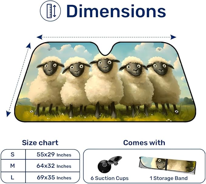 GENANY Cute Sheep Windshield Sun Shade for Car SUV Truck (55x30 Inches), Sun Shade Windshield, Shades for Front Windows, Spring Car Decor