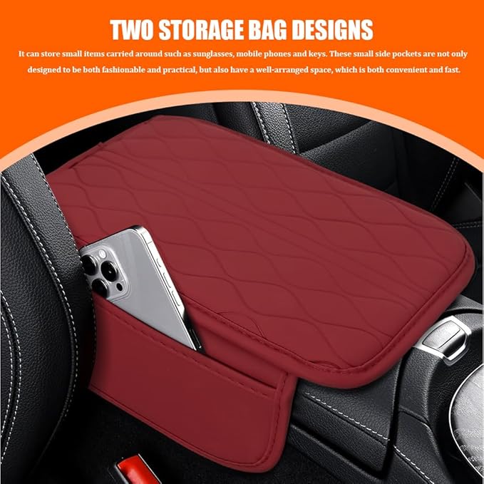 Leopard Cheetah Print African Animal Hunting Auto Center Console Armrest Pad, Car Center Console Cover, Auto Accessories Soft Comfort Armrest Cover Cushion Mat for Most Cars (Wine Red-K3)