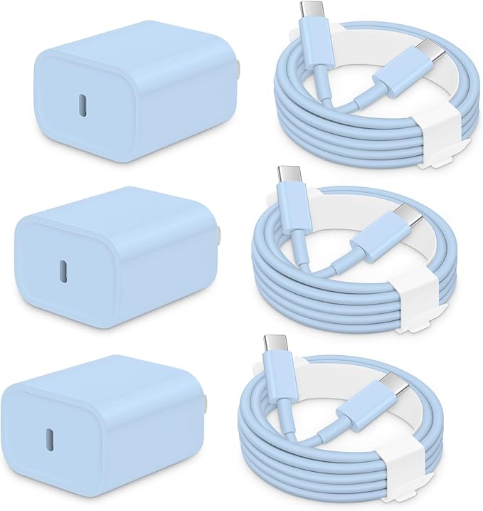 3 Pack AISNI Fast Charger Block Compatible with iPhone 17 16 15 Charger Fast Charging USB C Charger Long Type C Chargers Cord 6 FT for iP17 Air/17 Pro Max/16/15 Pro Max Series and Type C Device-Blue