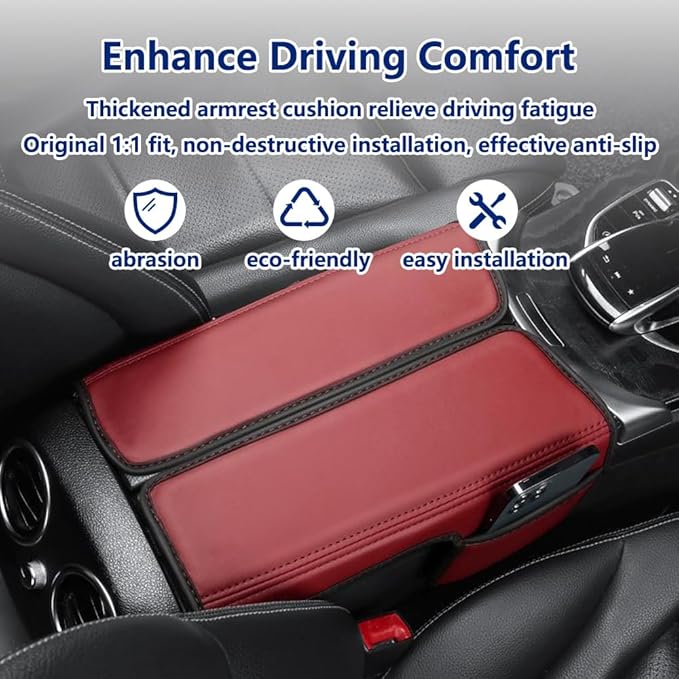Center Console Cover Compatible with Mercedes Benz E Class W213 E200 E250 E300 E400 E450 2017-2023 and GLS Class C257 CLS450 2019-2023 Armrest Cover Pad Leather Cushion Protector with Pocket