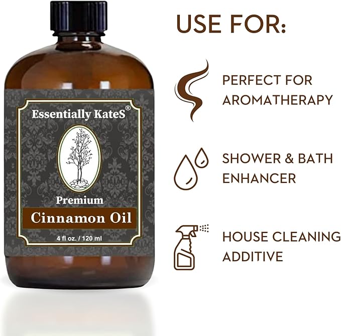 Premium Cinnamon Oil 4 Fl Oz with Huge Dropper and Sprayer - 100% Pure, Natural & Therapeutic - Cleaning, DIY Soap, Diffuser, Aromatherapy, Garden and Kitchen - Indoor and Outdoor