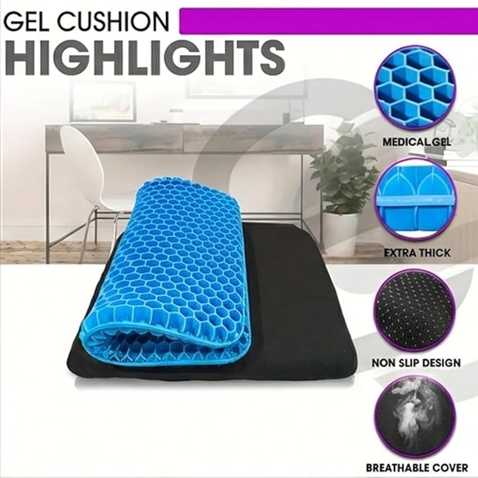 Gel Seat Cushion – Ergonomic Comfort for Office, Car, Travel & Pregnancy | Back Pain, Coccyx, Supports Spine, Breathable & Cooling for Summer | Designed for Chairs & Long Sitting