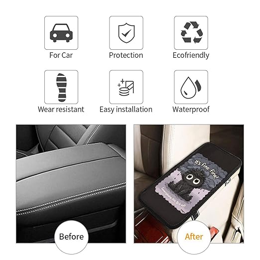 Adorable Little Black Monster Car Auto Armrest Cushion Cover Accessories Center Console Seat Box Pad Protector Universal Decoration for Most Vehicle SUV Truck
