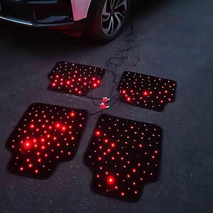 Starlight LED Car Floor Mats, 4pcs Shiny Starry Sky Star Light Floor Mats, App Control Washable Fiber Optic Lights Universal Automotive Decoration Atmosphere Light