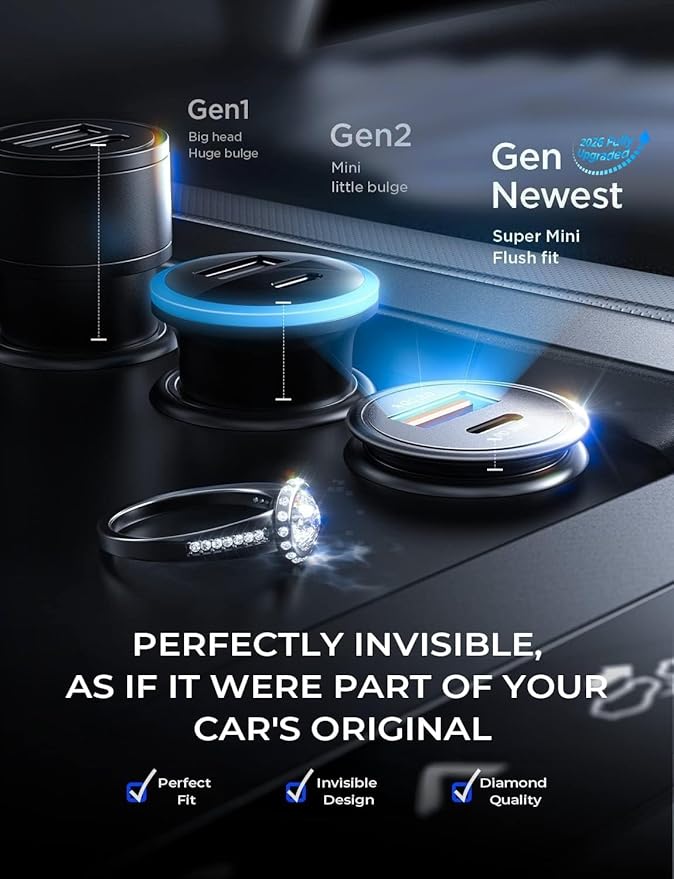 AINOPE 67.5W Super Mini Cigarette Lighter Adapter Car Charger USB C Fast Charging, All Metal PD&QC Type C Car Charger Adapter Outlet Plug Socket for iPhone 17 16 Pro Max 15 14,Samsung S26 S25 Mother's