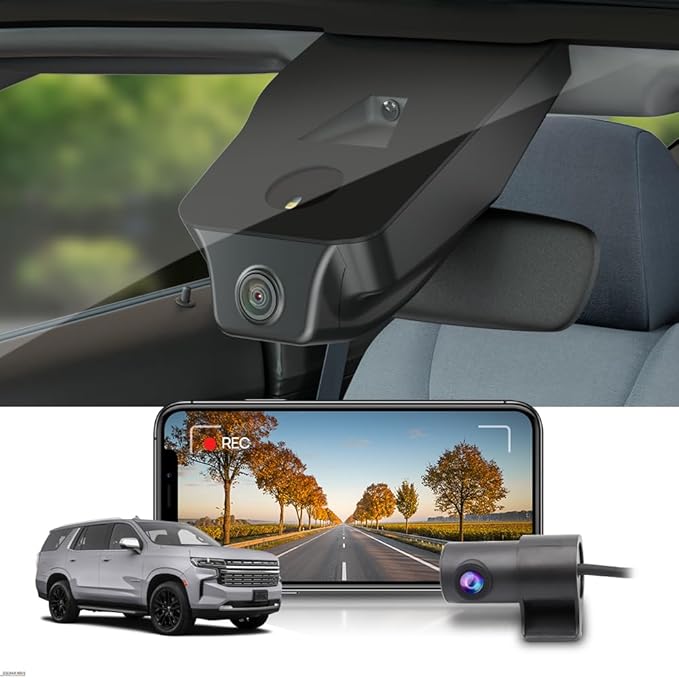 Fitcamx Front 4K+Rear 1080P Dash Cam Adapts for Chevy Tahoe 2021-2026 (HD2-6272, 3 Vents) LS LT RST Premier High Country, OEM Style, 2 Way HD Video, WiFi & APP, Loop Recording, G-Sensor, 128GB Card