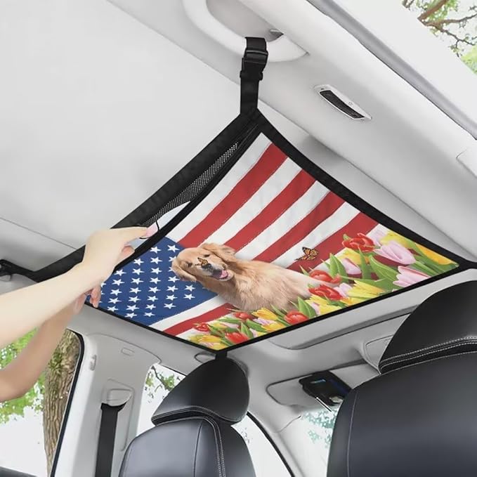 Puppy USA Flag Car Storage Bag Organizer Car Organizer for Car Seat Multi-Purpose Car Bag Storage Box Organizer Pouch Pocket Storage for Small Items