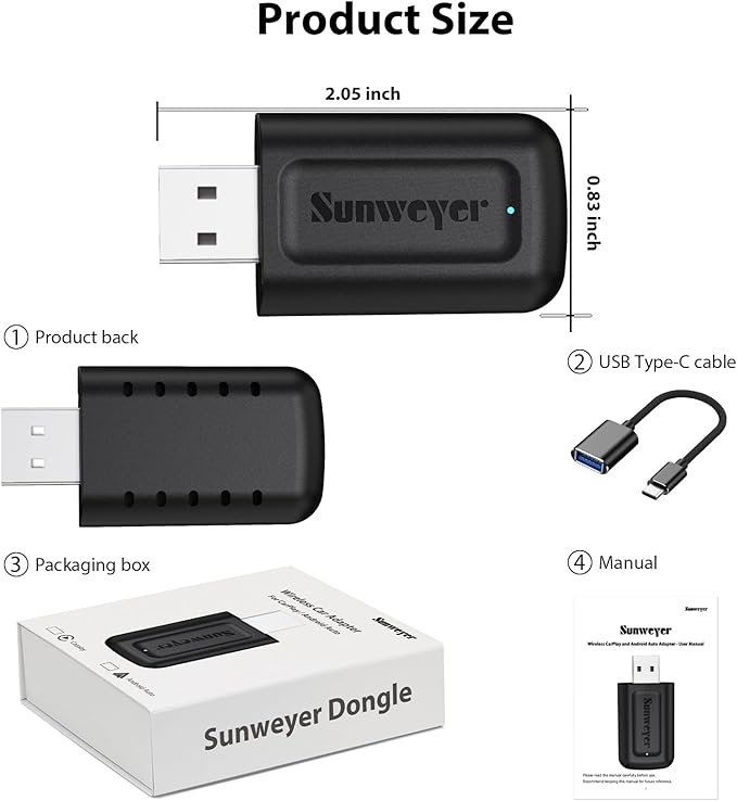 Sunweyer Wireless CarPlay & Android Auto Adapter 2 in 1 Auto Connect Box, Supports Online Updates Wired to Wireless for Cars Have Wired Carplay