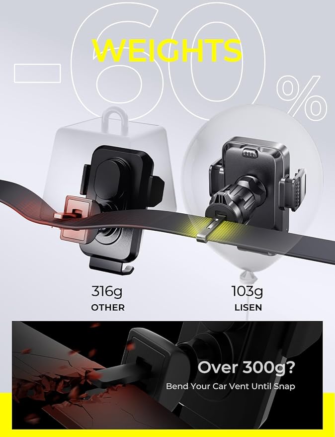 LISEN Wireless Car Charger, 15W Fast Charging Air Vent Phone Mount Car Phone Holder Charger [No Shake] Wireless Charging Mount for iPhone17 16 15 14 13 12Pro Max Samsung Galaxy Series All Smartphones